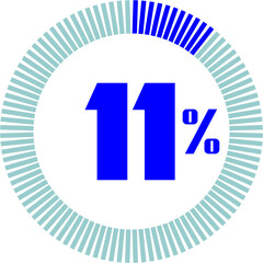 11 Percentage with Round Pie Chart.  Economy, medical, sport and speed concept