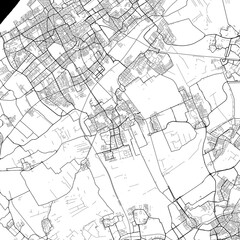Area map of Delft Netherlands with white background and black roads