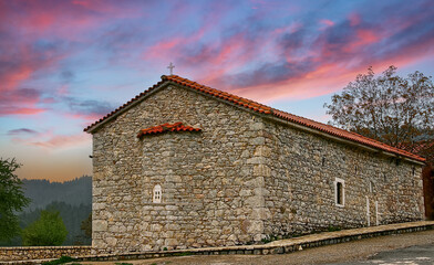 Fototapeta premium small traditional stone church in the mountains of Mainalo,Arcadia,Greece