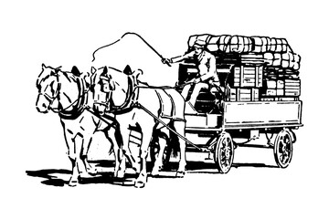 Carriage with horses - Vintage Illustration