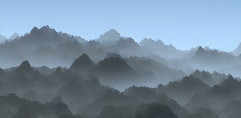 Mountains in clouds, mist 