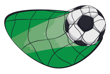 Green sign and soccer ball scoring goal in the net, Vector illustration