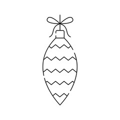 Vector set of Christmas decorations hanging on ribbons. Decorative elements isolated on white background. Cute hand drawn poster for Christmas and New Year.