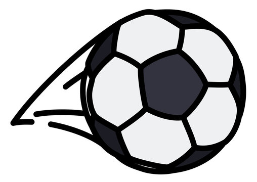 Soccer ball with speed lines in flat style and outlines, Vector illustration