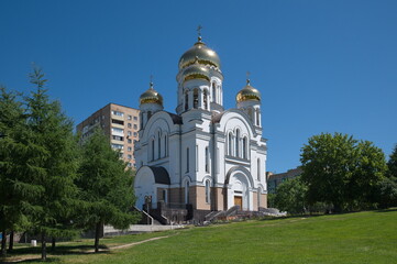 Fototapeta na wymiar The Temple of Saints Cyril and Methodius Equal to the Apostles in Rostokino. Moscow, Russia