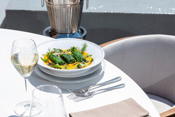 Spinach pancakes with salmon