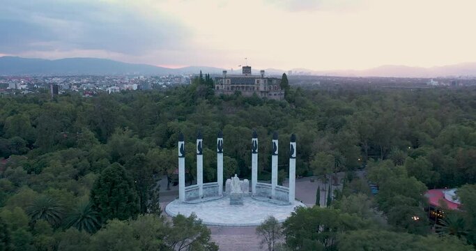 Mexico City, CDMX, Mexico, OCT 21 2021, Chapultepec Park Entrance, Altar to the Fatherland, (Spanish: Altar a la Patria), drone images
