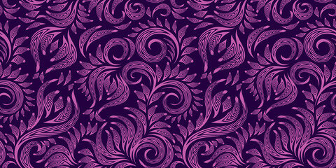 Seamless abstract elegant pattern with curve element in purple color
