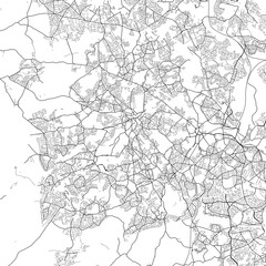 Area map of Dudley United Kingdom with white background and black roads