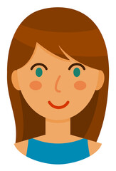 Avatar of brunette woman, PNG isolated on transparent background