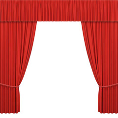 Red stage open curtains, PNG isolated on transparent background