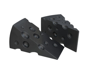 Two black cheese slices, 3d render