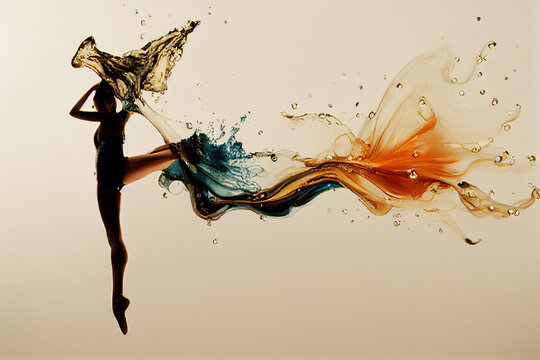 Abstract Ballet Dancers in smoke and water drops.
