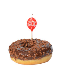 Tasty donut with candle happy birthday 