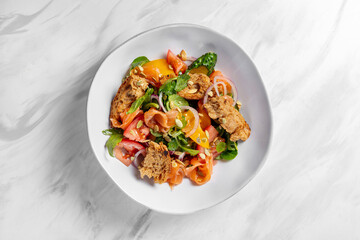 Salad with salmon.