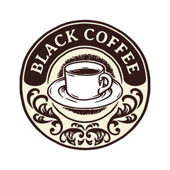 Coffee Shop Vintage Luxury Frame Logo Badge with Flourish Victorian Ornament
