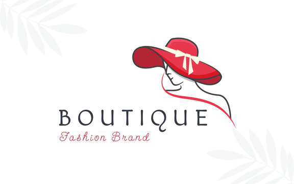 Lady face red hat silhouette logo beauty boutique symbol design vector illustration