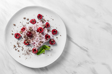 Creamy cherry ice cream with chocolate chips