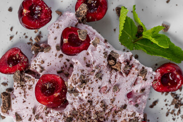 Creamy cherry ice cream with chocolate chips
