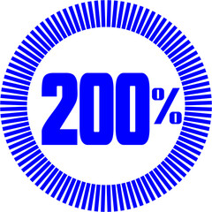 200 Percentage with Round Pie Chart. Economy, medical, sport and speed concept