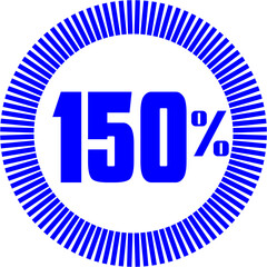 150 Percentage with Round Pie Chart. Economy, medical, sport and speed concept