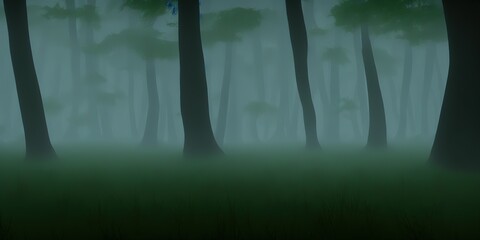 Empty, misty swamp in the moody forest with copy space. High quality Illustration