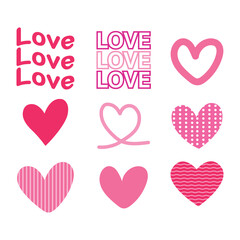 Set of heart hand drawn pattern elements for decoration. Vector illustration