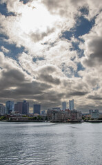 Fototapeta na wymiar Boston, Massachusetts, USA, city view from the river near the harbor