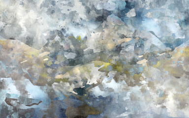 Winter Abstract watercolor painting background. Watercolor on canvas. Color texture. Brushstrokes of paint. Modern art. Contemporary art. Colorful canvas. Watercolor drips