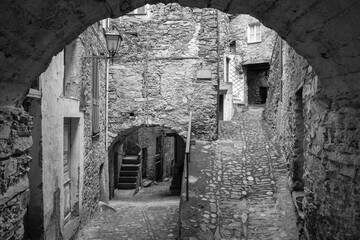 View of the old houses of the village of Buggio (Imperia Province, Liguria Region, Northern Italy). Old medieval town, is located above the Maritime Alps, near the Italy-French borders.