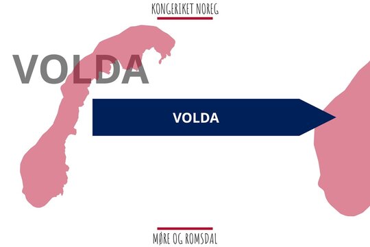 Volda: Illustration mit dem Namen der norwegischen Stadt Volda in der Provinz M&oslash;re og Romsdal