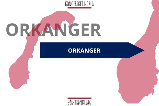 Orkanger: Illustration mit dem Namen der norwegischen Stadt Orkanger in der Provinz S&oslash;r-Tr&oslash;ndelag