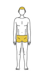 脱毛した男性の線画、正面を向いて立つポーズ