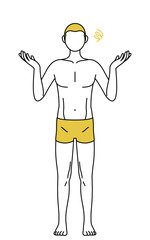 脱毛した男性の線画、両手を広げて困るポーズ