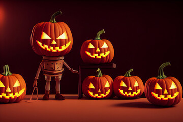 Jack o Lantern, Halloween pumpkin man, with pumpkin head, 3d illustration