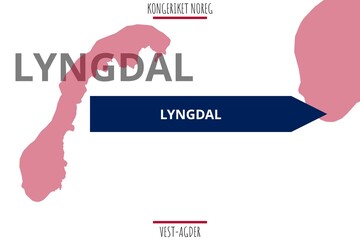 Lyngdal: Illustration mit dem Namen der norwegischen Stadt Lyngdal in der Provinz Vest-Agder