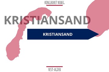 Kristiansand: Illustration mit dem Namen der norwegischen Stadt Kristiansand in der Provinz Vest-Agder