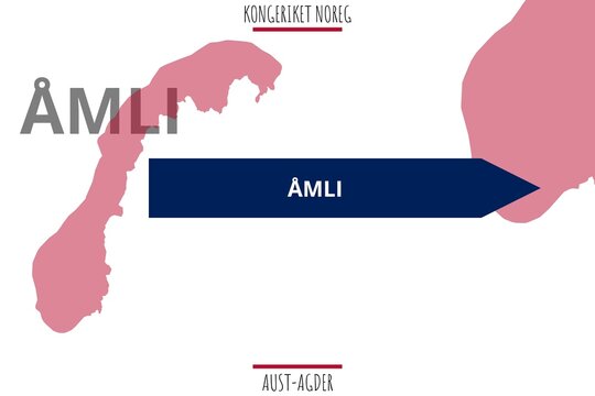 &Aring;mli: Illustration mit dem Namen der norwegischen Stadt &Aring;mli in der Provinz Aust-Agder