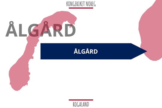 &Aring;lg&aring;rd: Illustration mit dem Namen der norwegischen Stadt &Aring;lg&aring;rd in der Provinz Rogaland