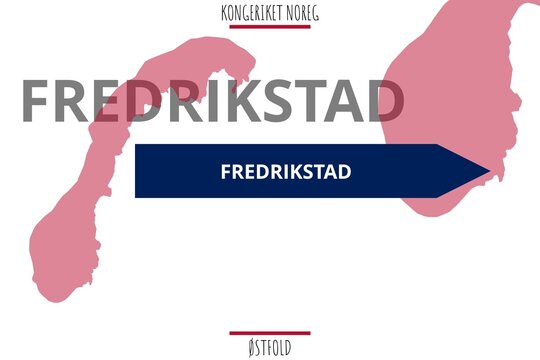 Fredrikstad: Illustration mit dem Namen der norwegischen Stadt Fredrikstad in der Provinz Østfold