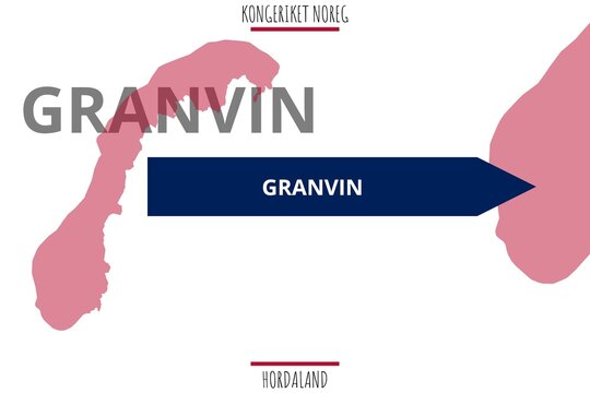 Granvin: Illustration mit dem Namen der norwegischen Stadt Granvin in der Provinz Hordaland