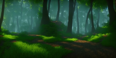 The trail in the fairy forest. Forest trail view. Trail in deep forest. Forest trail. High quality Illustration