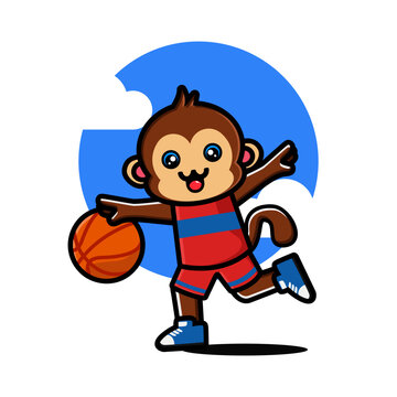 Happy monkey playing basketball
