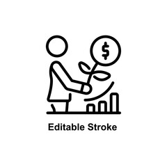 investor icon designed in outline style decorated with investment icon elements and finance icon in business icon theme