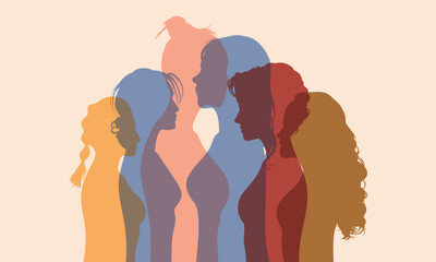 Multi-ethnic group of women who share information and ideas. Networking and communication between women of different cultures. 