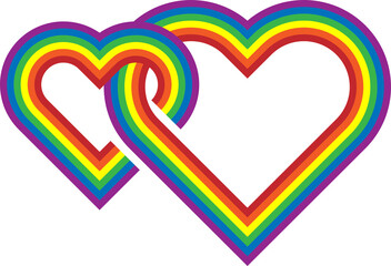 LGBT rainbow stripe color in 2 hearts shape. To celebrate pride month, gay, lesbian, homosexual pride culture and transgender community. 