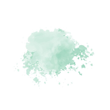 Abstract mint green watercolor water splash on a white background. Vector watercolour texture in mint color. Ink paint brush stain. Green splatter spot. Watercolor pastel splash