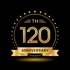 120th Anniversary, Perfect template design for anniversary celebration with gold color for booklet, leaflet, magazine, brochure poster, web, invitation or greeting card. Vector template