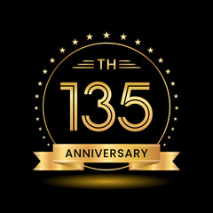 135th Anniversary, Perfect template design for anniversary celebration with gold color for booklet, leaflet, magazine, brochure poster, web, invitation or greeting card. Vector template
