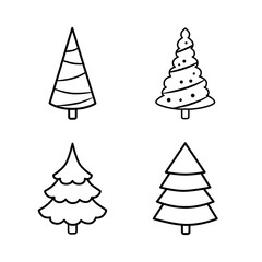 Fir tree black line icon set. Pine illustration isolated on white background. Outline simple vector drawing. Abstract fir tree illustration. Winter line icon